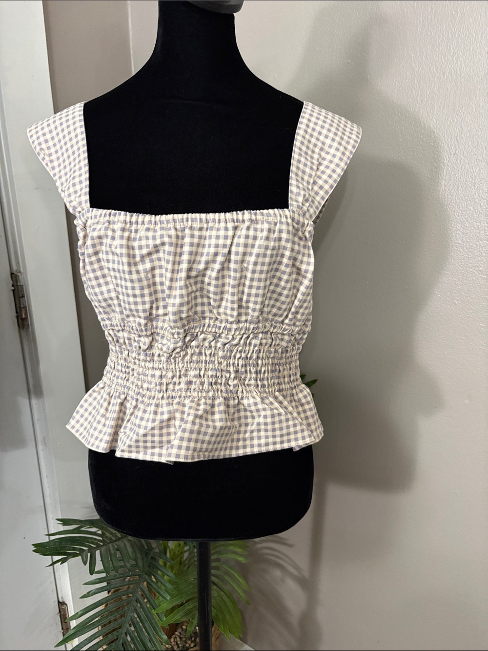 WeWoreWhat Gingham Smocked Square-Neck Crop Top Women’s Size Large